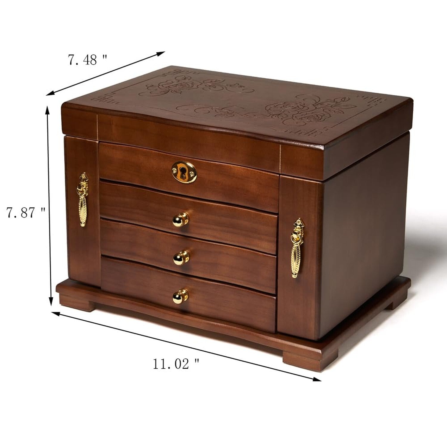 FEECOZ Wooden Jewelry Box for Women, Solid Wood Jewelry Organizer with Mirror...