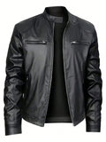 Men's Stand-up Collar Leather Jacket Business Casual Jacket