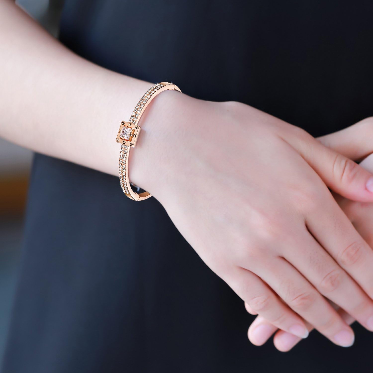 Fasion Jewelry Spiritual Guidance Bangle Bracelets for Women 18K Gold Plating Adjustable Bracelets with Crystal for Wife Girlfriend or Mothers,