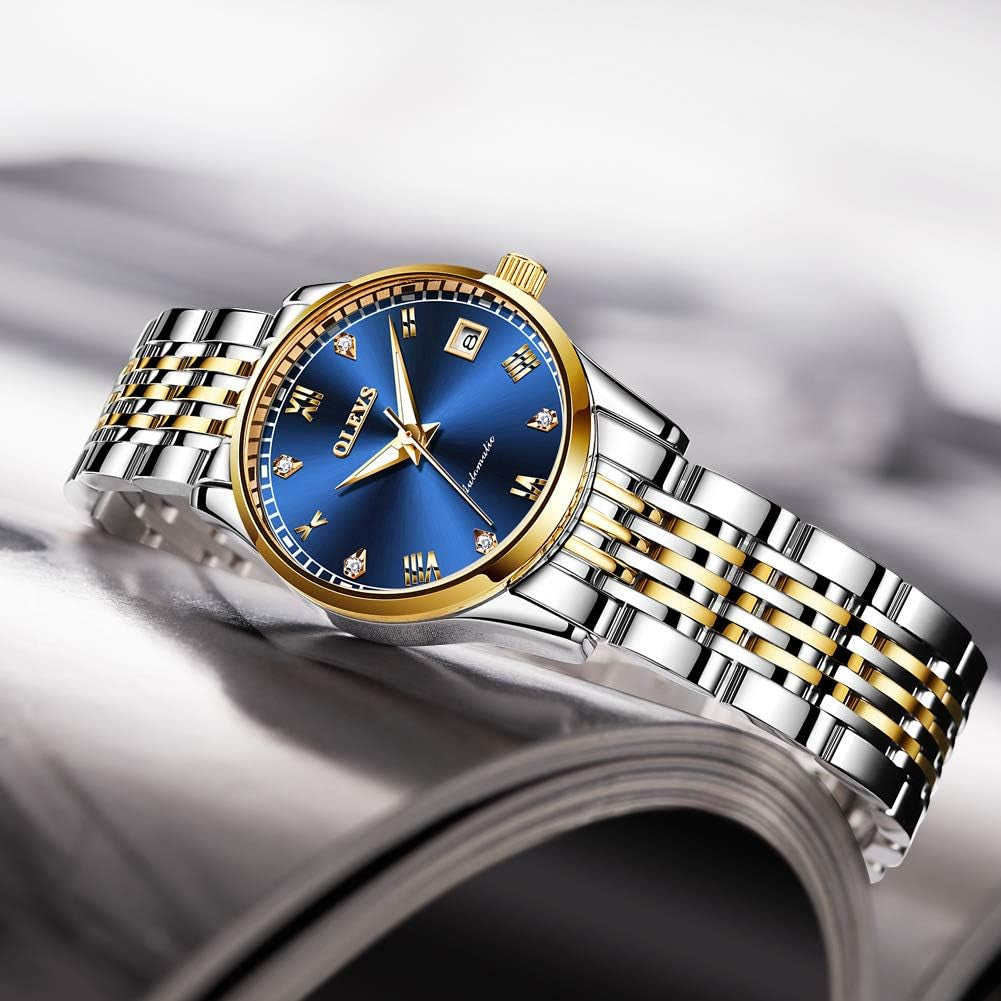 Couple Pair Watch Automatic for Men and Women His and Hers Watches Set Gifts Mechanical Self-Winding Tourbillon Big Face Dress Wristwatch with Day Date Calendar Two Tone