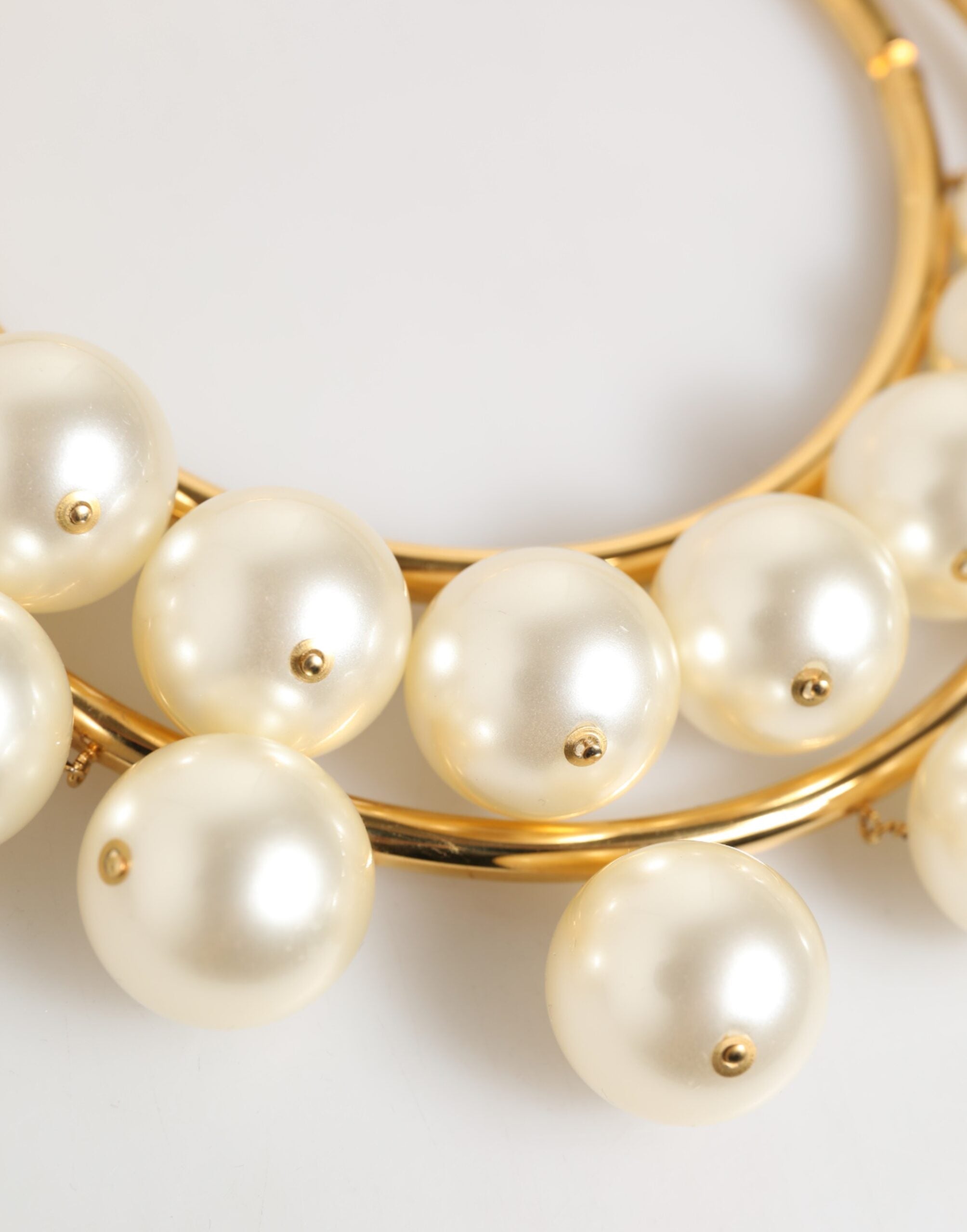 Gold Brass Faux Pearl Crystal Statement Luxury Jewelry Necklace