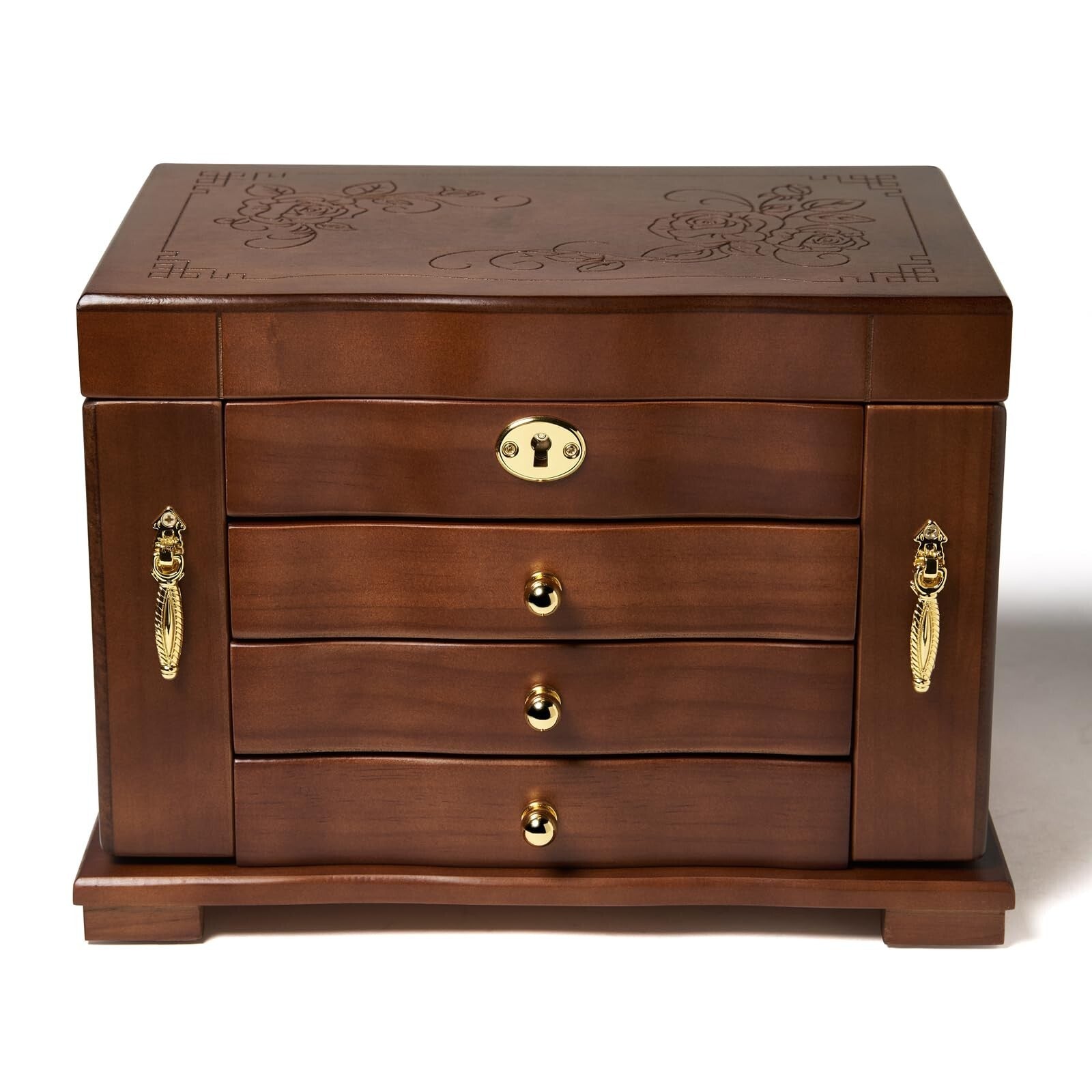 FEECOZ Wooden Jewelry Box for Women, Solid Wood Jewelry Organizer with Mirror...