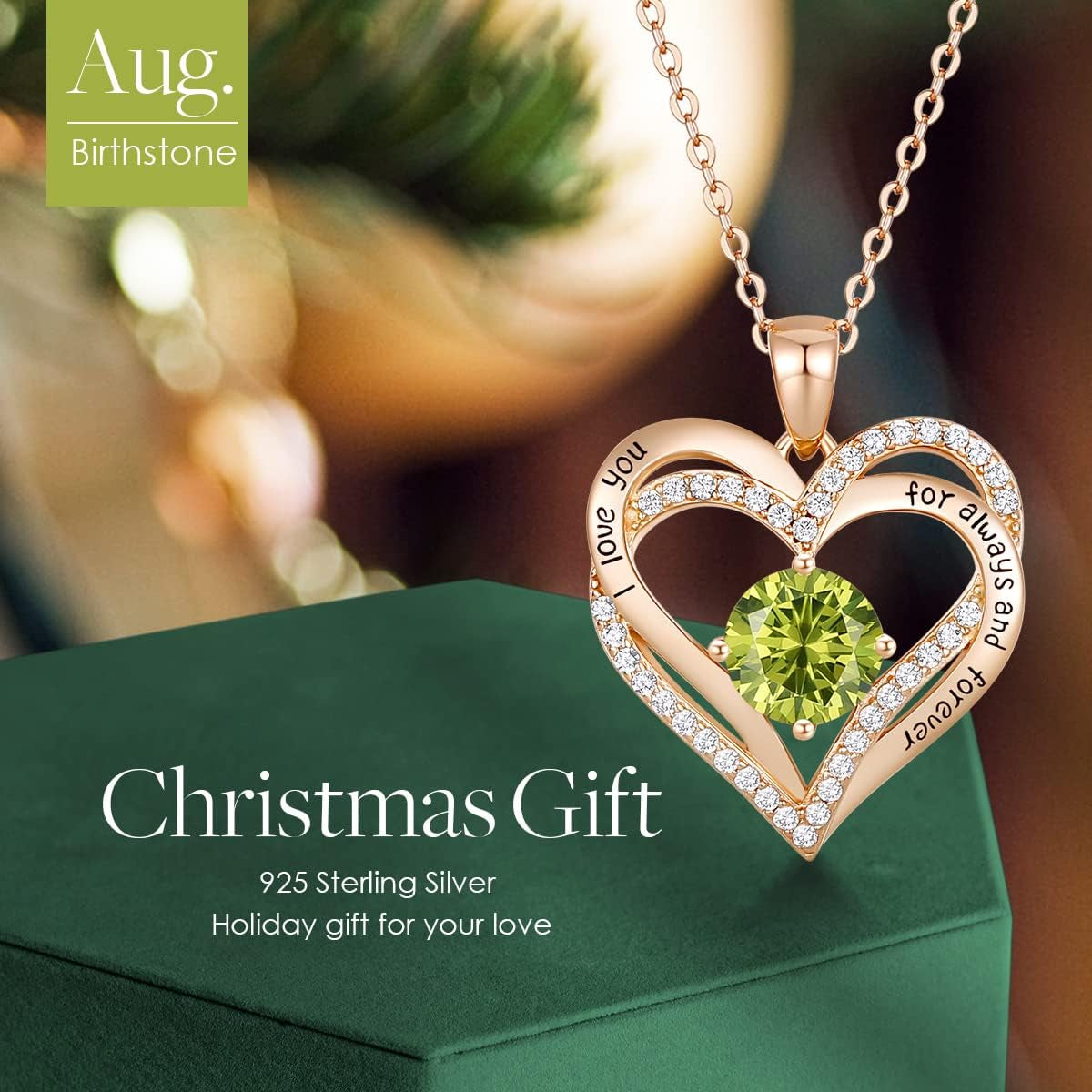 Forever Love Heart Necklaces for Women, Wedding Anniversary, Birthday Mothers Day Christmas Day Gifts for Mom, Mother, Wife, Friend, S925 Silver Jewelry with Birthstone Pendant